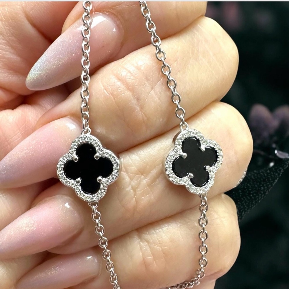 Moissanite Clover 925 Necklace | Red Or Black Lucky Clover Chain | Brand New